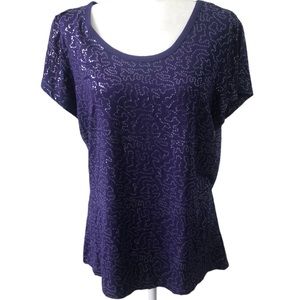 Isaac Mizrahi Purple Shirt With Sparkle Sequins Size Large